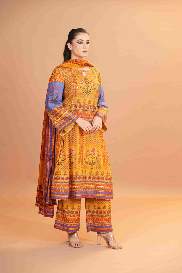Maheshwari silk Anarkali - Yellow