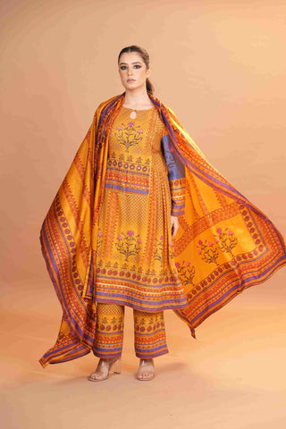 Maheshwari silk Anarkali - Yellow