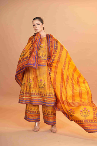 Maheshwari silk Anarkali - Yellow