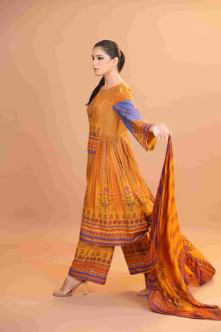 Maheshwari silk Anarkali - Yellow
