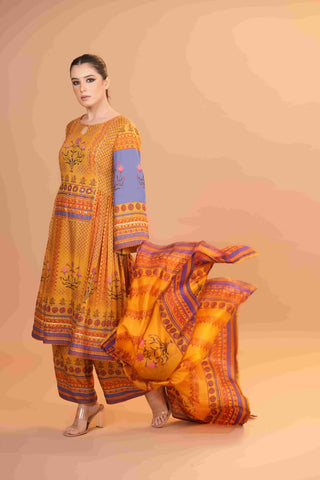Maheshwari silk Anarkali - Yellow