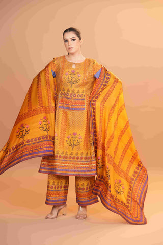 Maheshwari silk Anarkali - Yellow