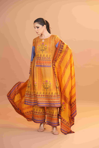 Maheshwari silk Anarkali - Yellow