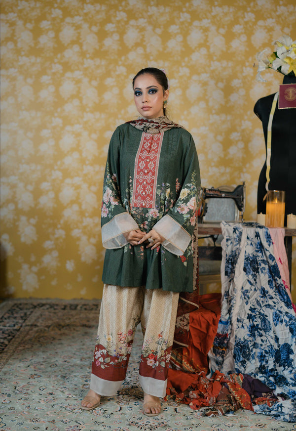 Muslin Cotton Suit-Olive Green