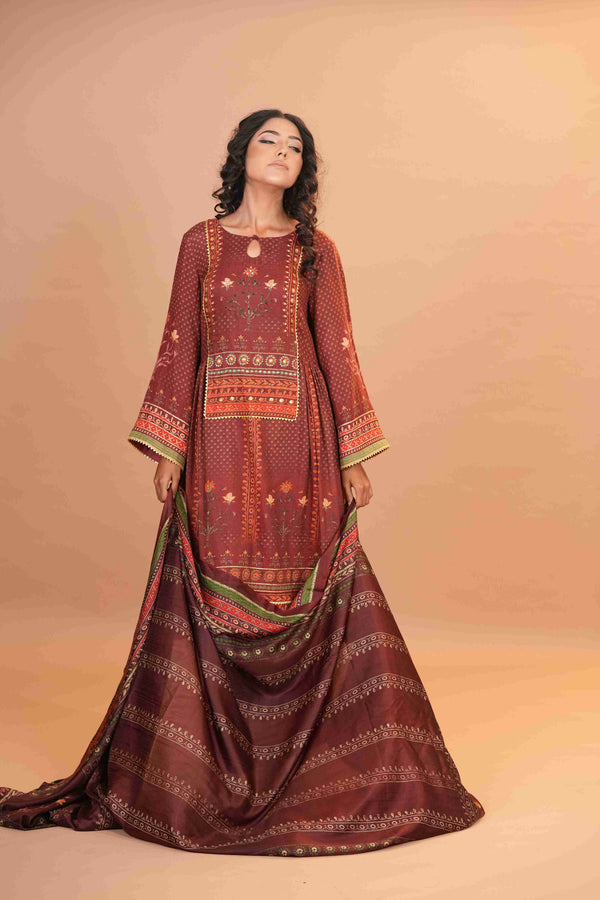 Maheshwari Silk Anarkali - Rose Brown