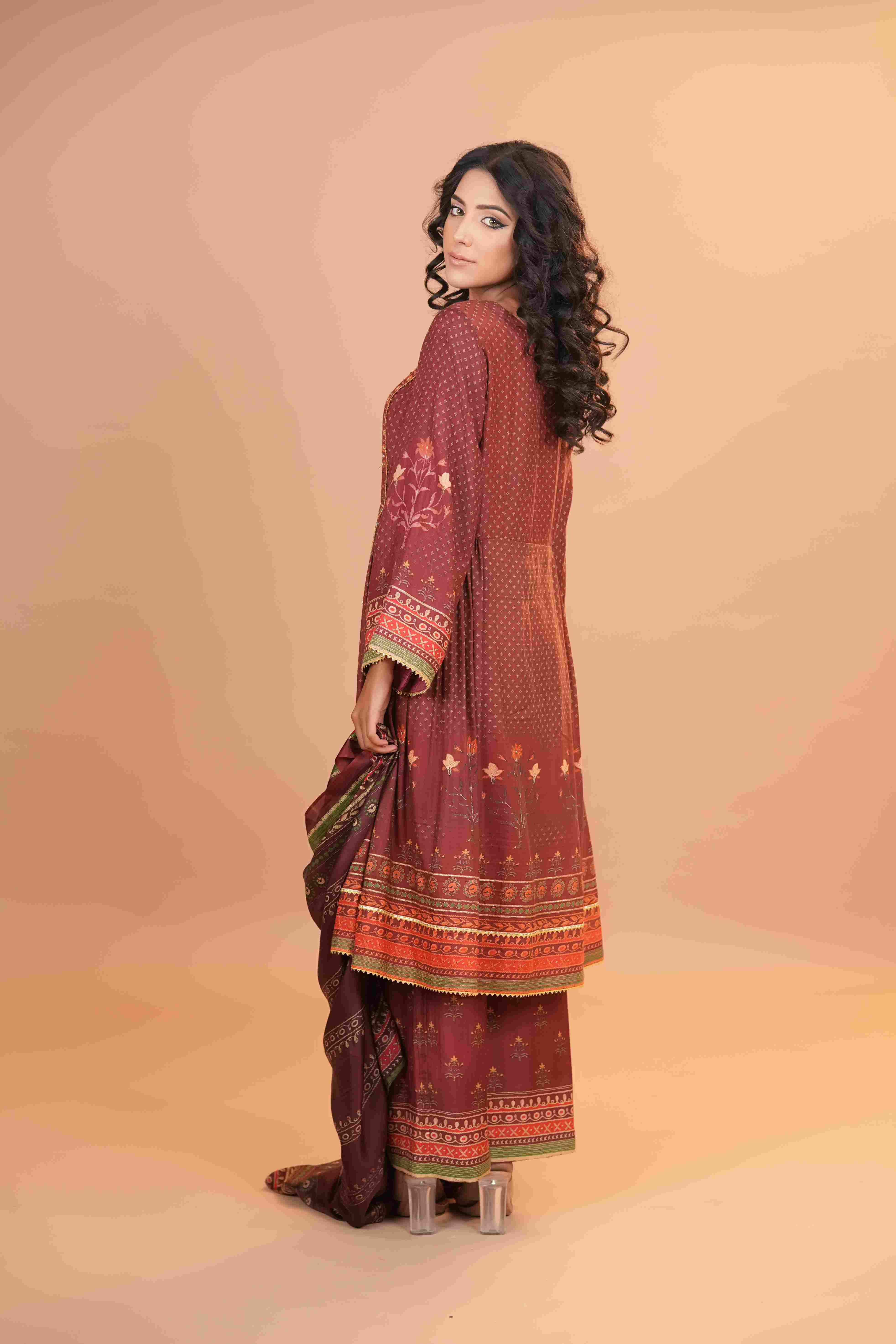 Maheshwari Silk Anarkali - Rose Brown