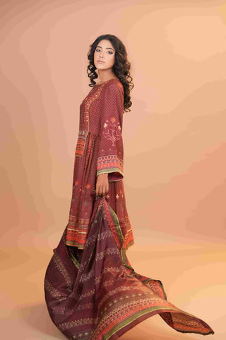 Maheshwari Silk Anarkali - Rose Brown