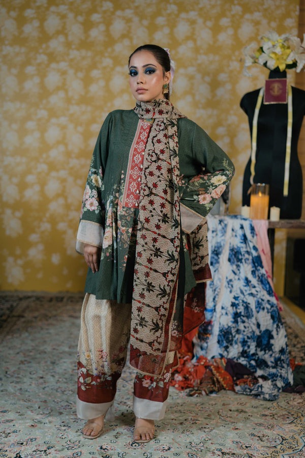 Muslin Cotton Suit-Olive Green
