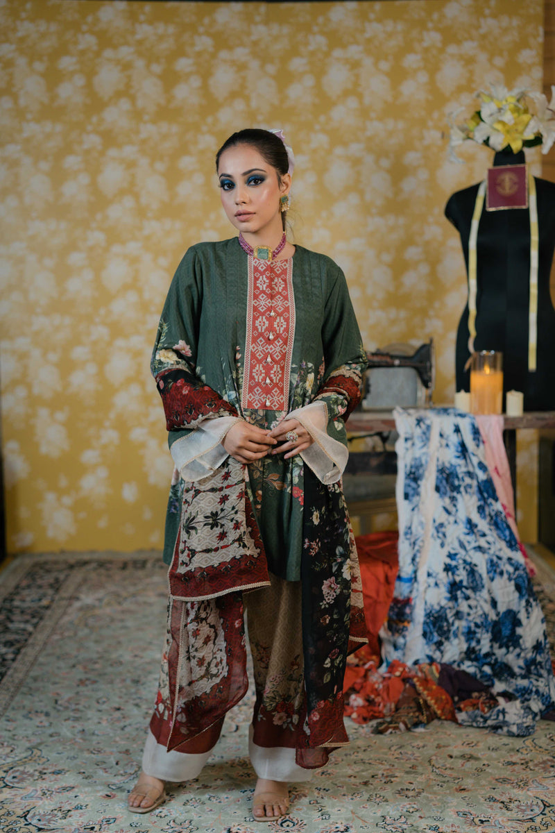 Muslin Cotton Suit-Olive Green