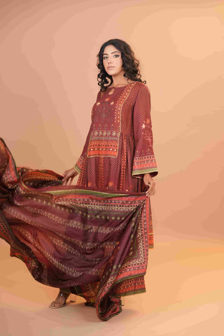 Maheshwari Silk Anarkali - Rose Brown