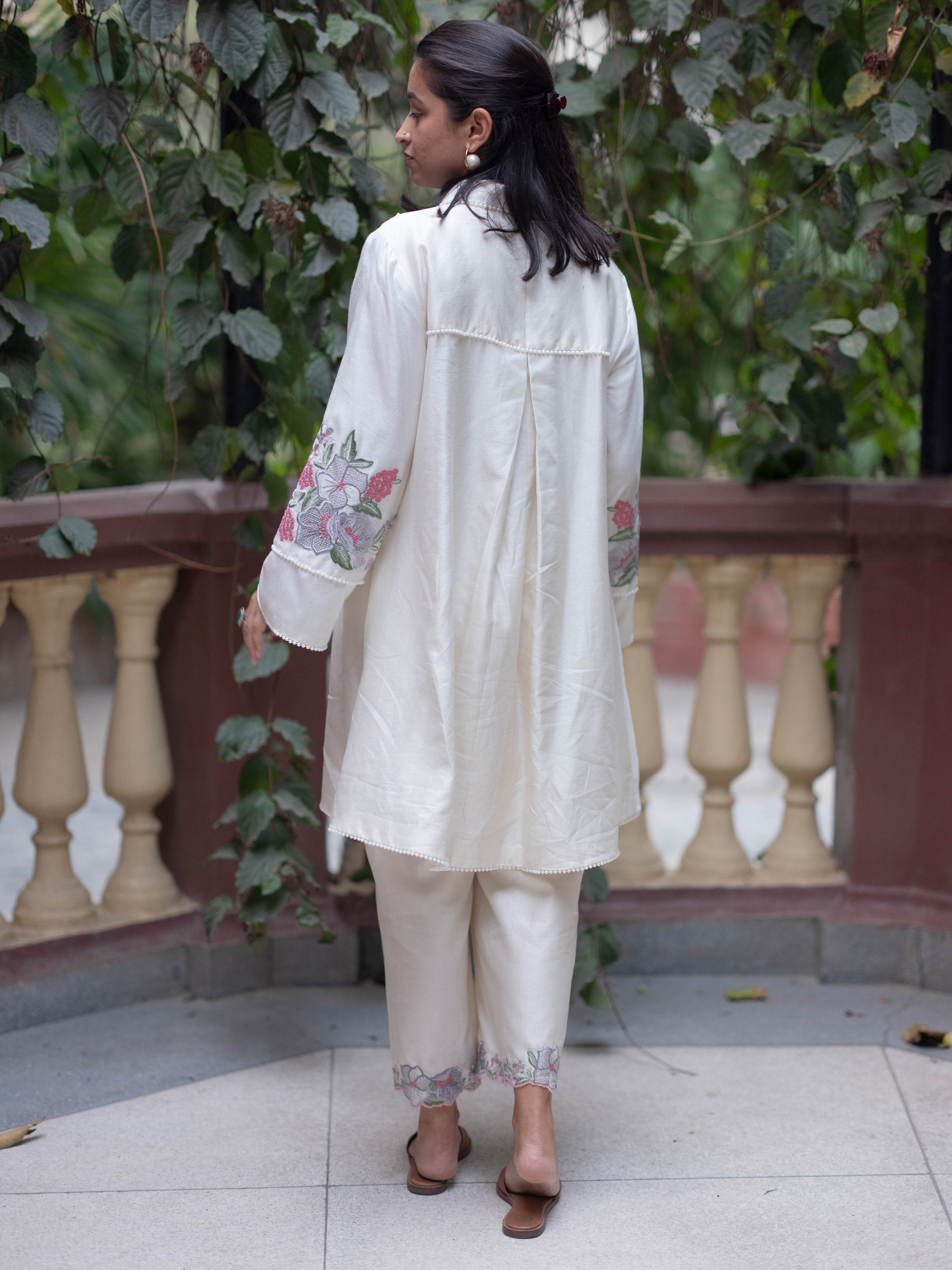 Chanderi Co-ord Set with Floral Embroidery