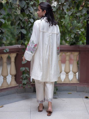 Chanderi Co-ord Set with Floral Embroidery