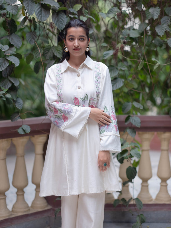 Chanderi Co-ord Set with Floral Embroidery