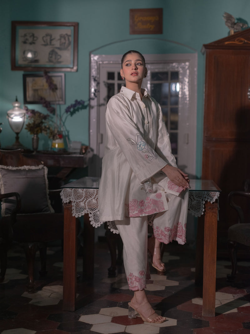 Chanderi Co-ord Set with Floral Embroidery