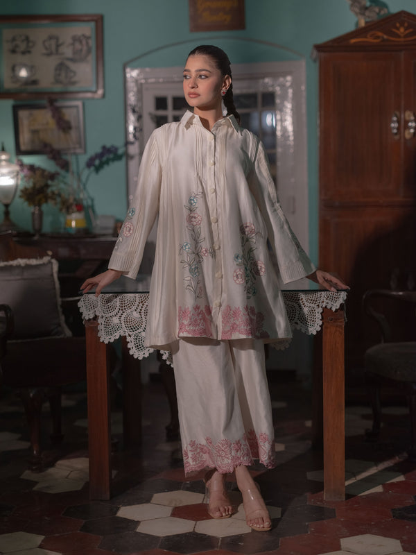 Chanderi Co-ord Set with Floral Embroidery
