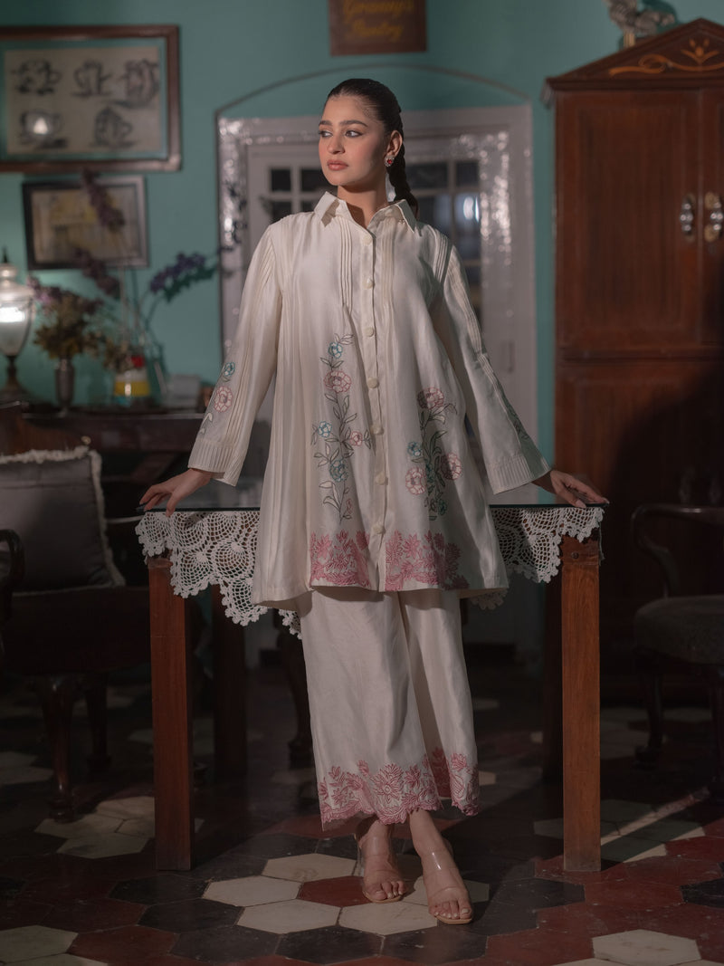Chanderi Co-ord Set with Floral Embroidery