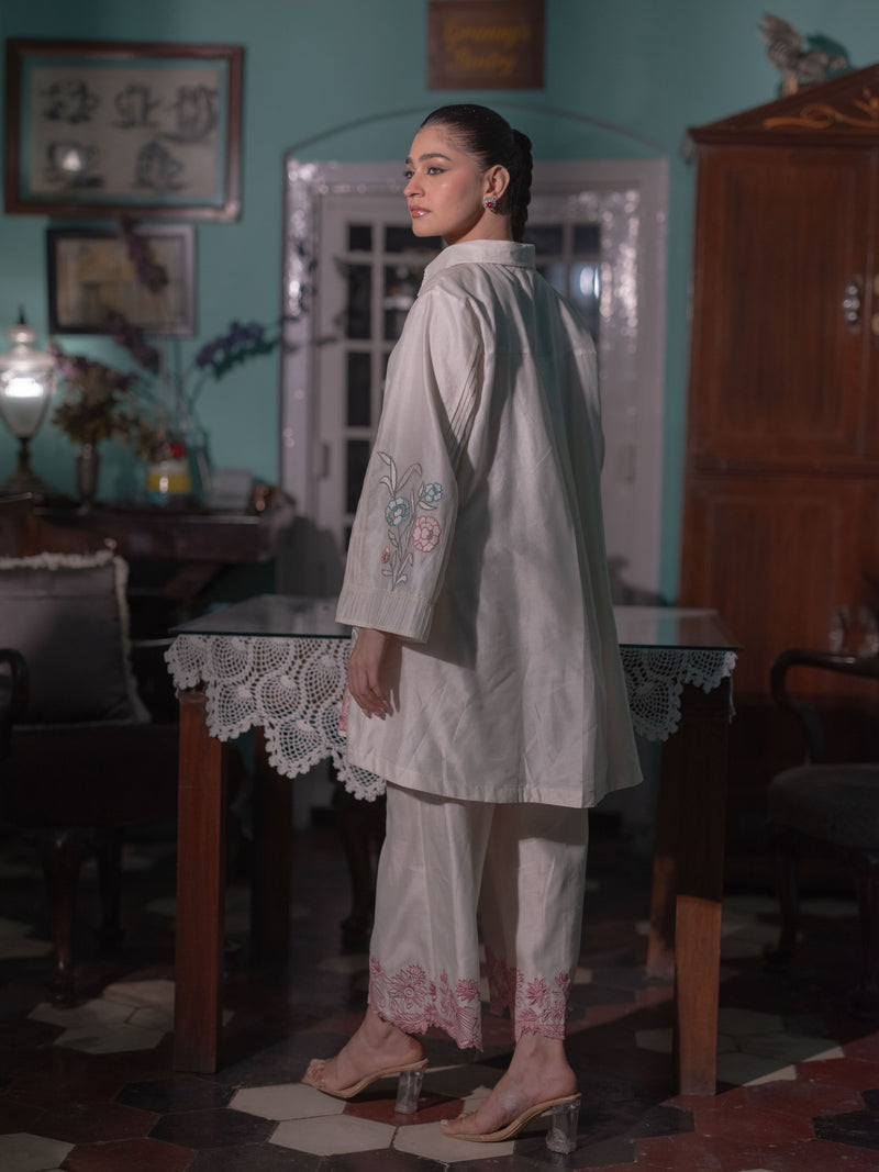 Chanderi Co-ord Set with Floral Embroidery
