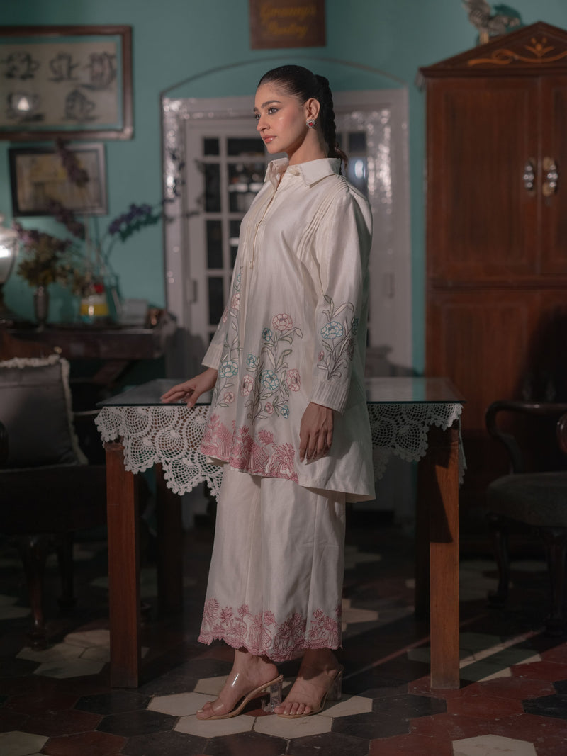 Chanderi Co-ord Set with Floral Embroidery