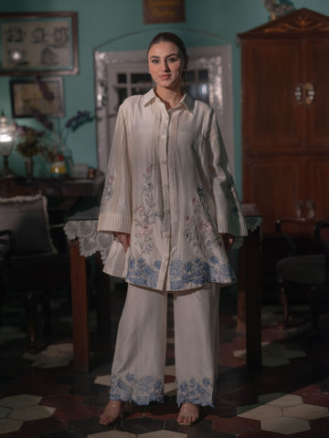 Chanderi Co-ord Set with Floral Embroidery