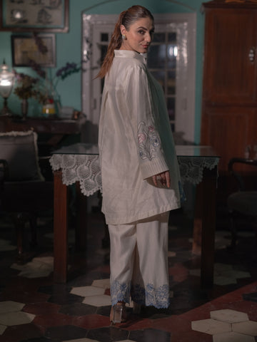 Chanderi Co-ord Set with Floral Embroidery
