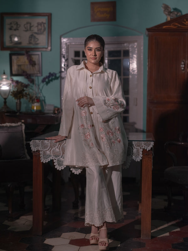 Chanderi Co-ord Set with Floral Embroidery