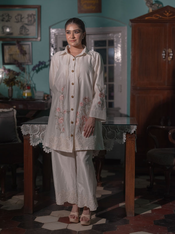 Chanderi Co-ord Set with Floral Embroidery