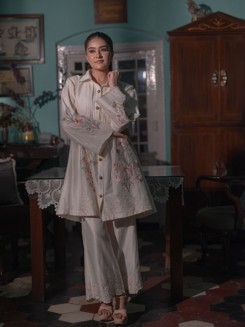 Chanderi Co-ord Set with Floral Embroidery