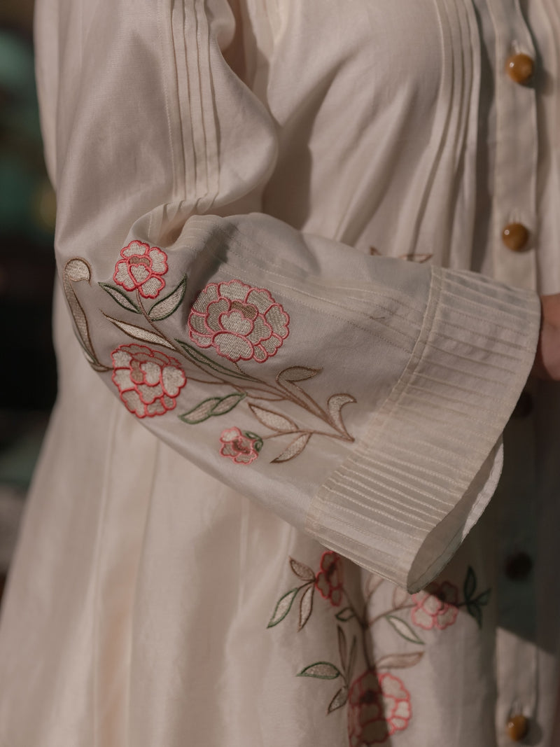 Chanderi Co-ord Set with Floral Embroidery