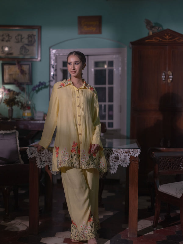 Mal Chanderi Co-ord Set-Lime Yellow