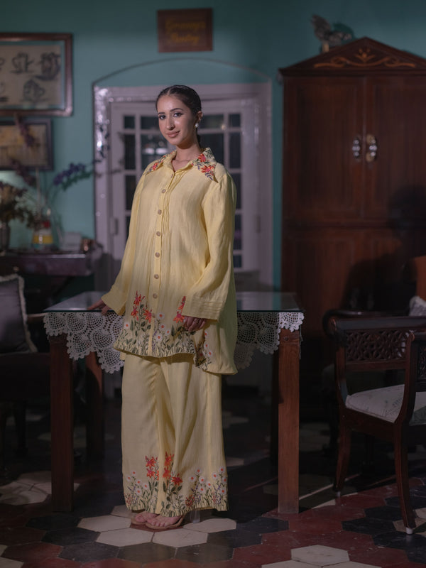 Mal Chanderi Co-ord Set-Lime Yellow