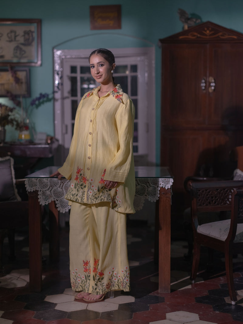 Mal Chanderi Co-ord Set-Lime Yellow