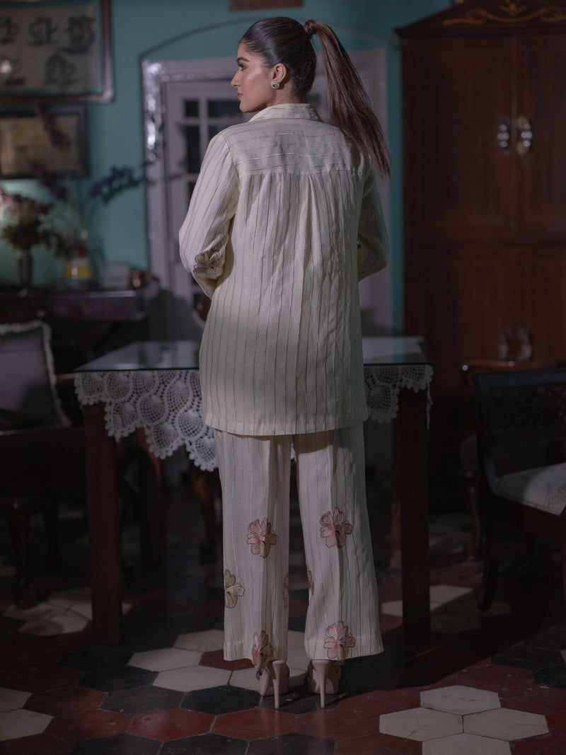 Bloom in Grace: Mal Chanderi Co-ord Set- Ivory/Cream