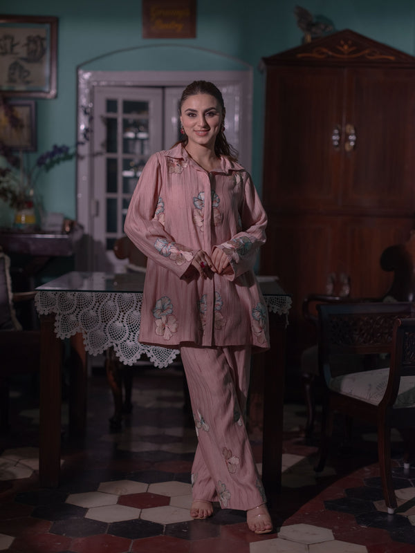 Bloom in Grace: Mal Chanderi Co-ord Set-Blush Pink