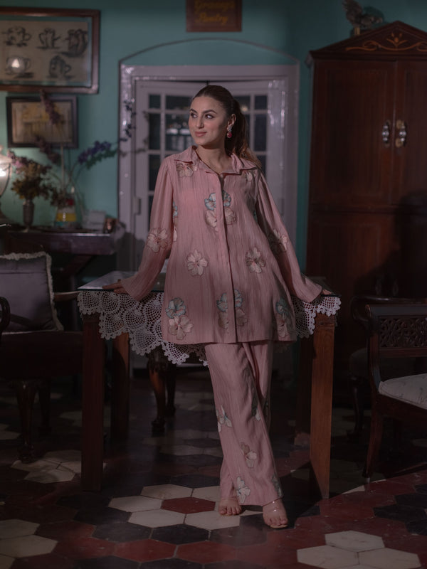 Bloom in Grace: Mal Chanderi Co-ord Set-Blush Pink