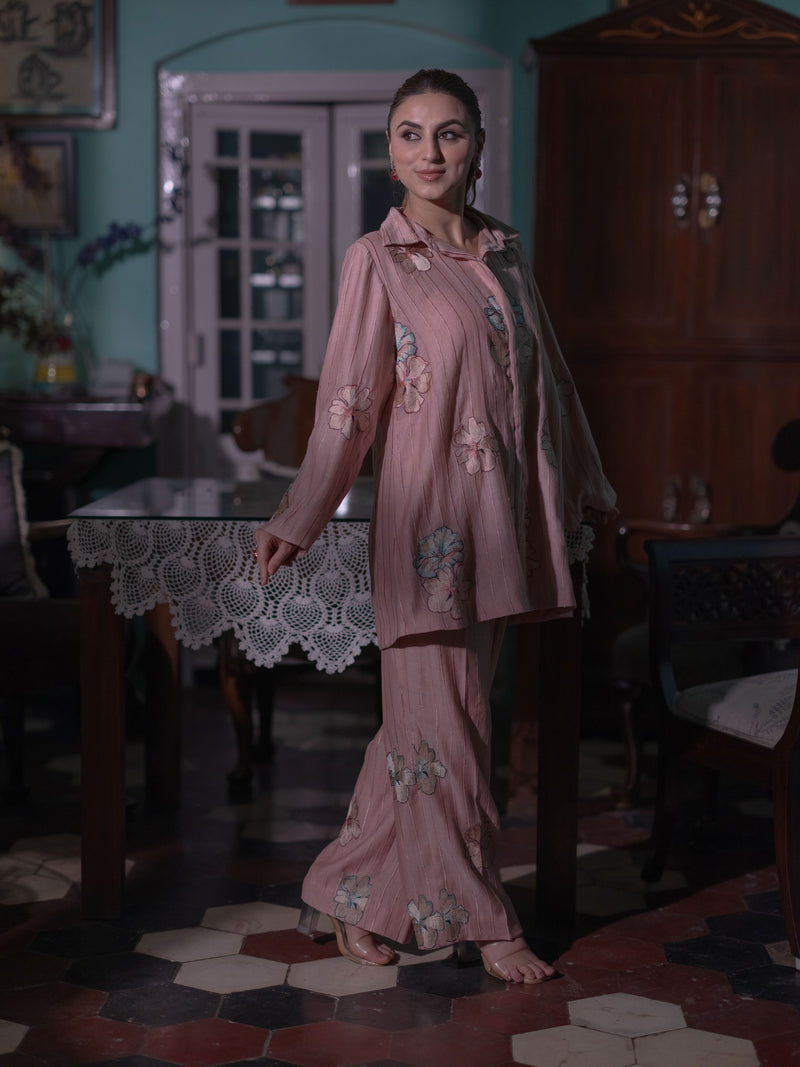 Bloom in Grace: Mal Chanderi Co-ord Set-Blush Pink