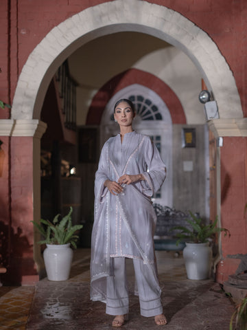 Mal Chanderi Kurta Fit Suit set : Light Grey