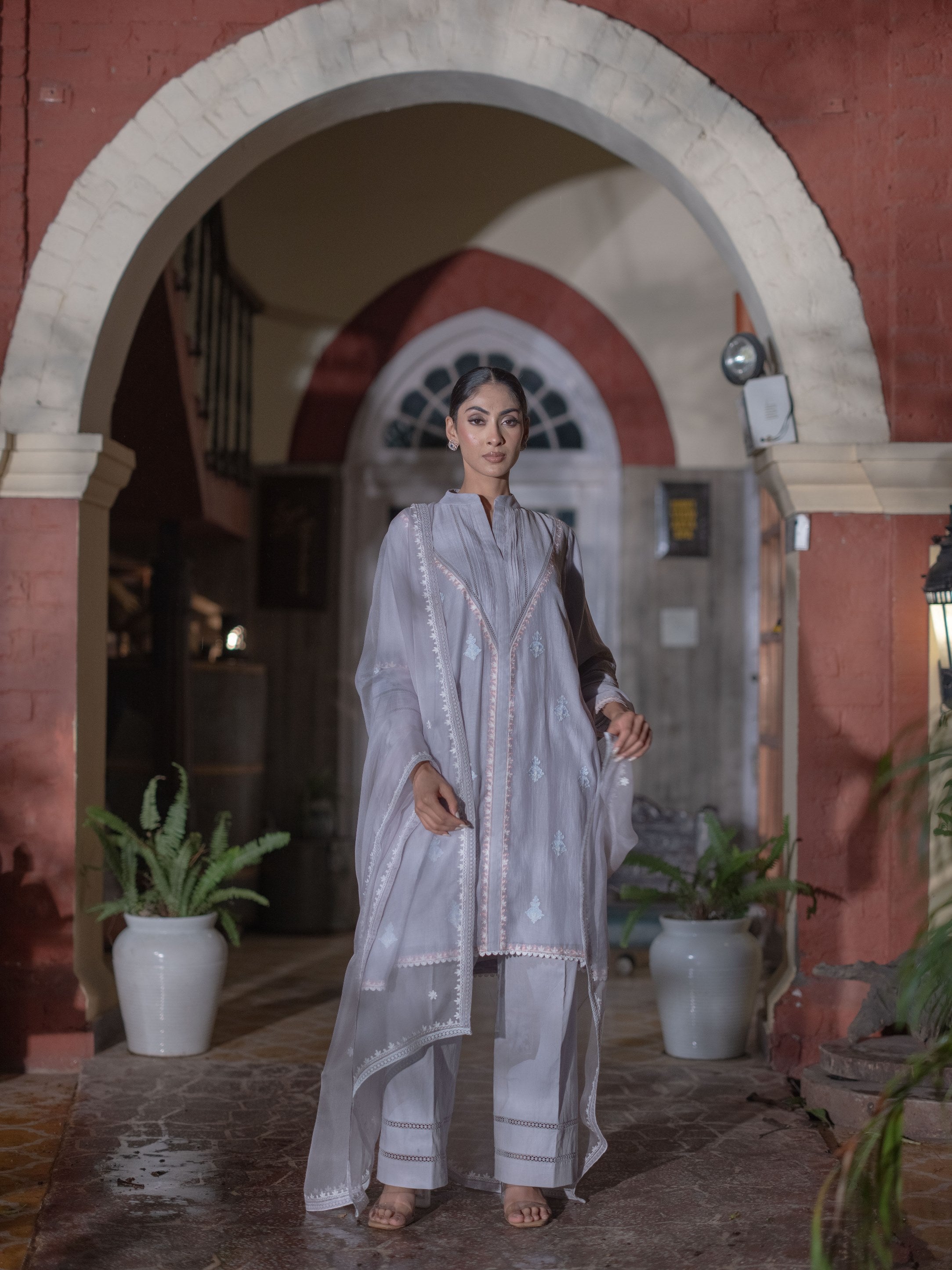 Mal Chanderi Kurta Fit Suit set : Light Grey