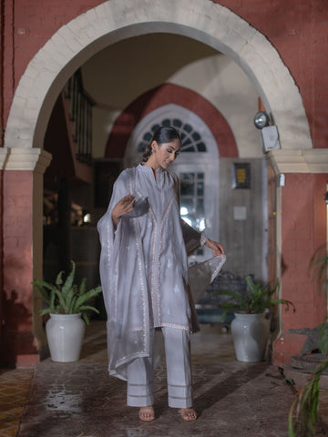 Mal Chanderi Kurta Fit Suit set : Light Grey