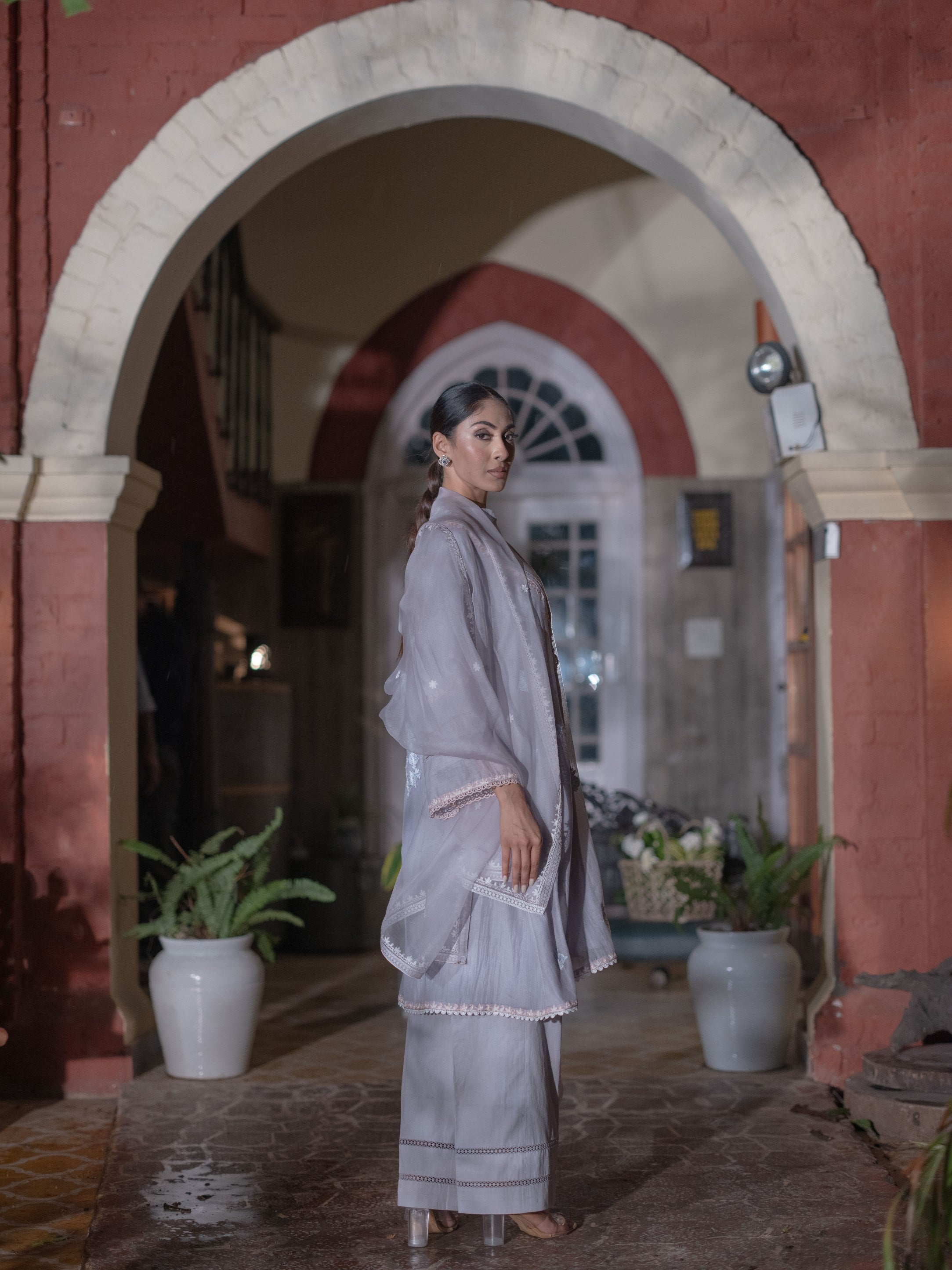 Mal Chanderi Kurta Fit Suit set : Light Grey