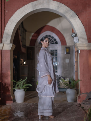 Mal Chanderi Kurta Fit Suit set : Light Grey