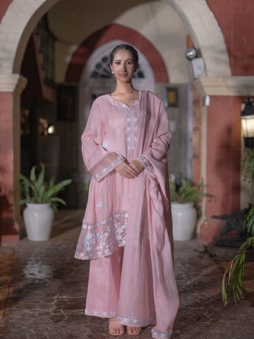 Mal Chanderi Suit set : Blush Pink
