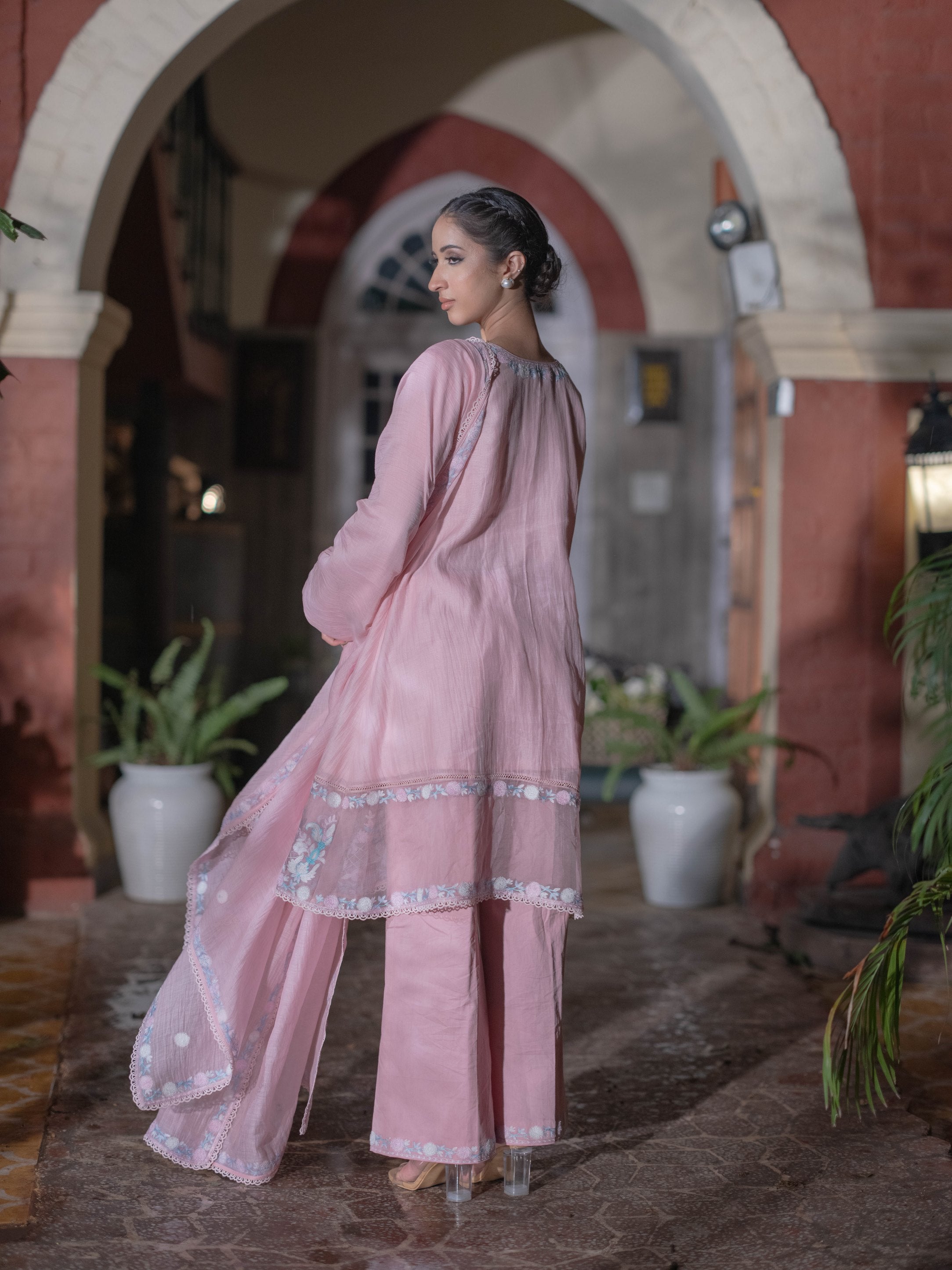 Mal Chanderi Suit set : Blush Pink
