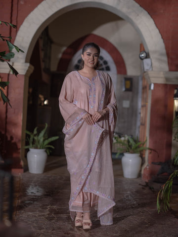 Mal Chanderi Suit set : Misty Rose