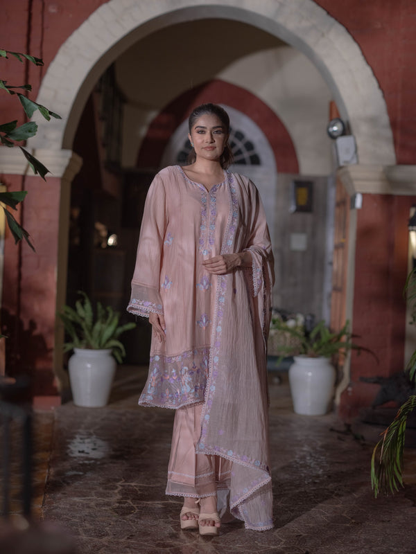 Mal Chanderi Suit set : Misty Rose