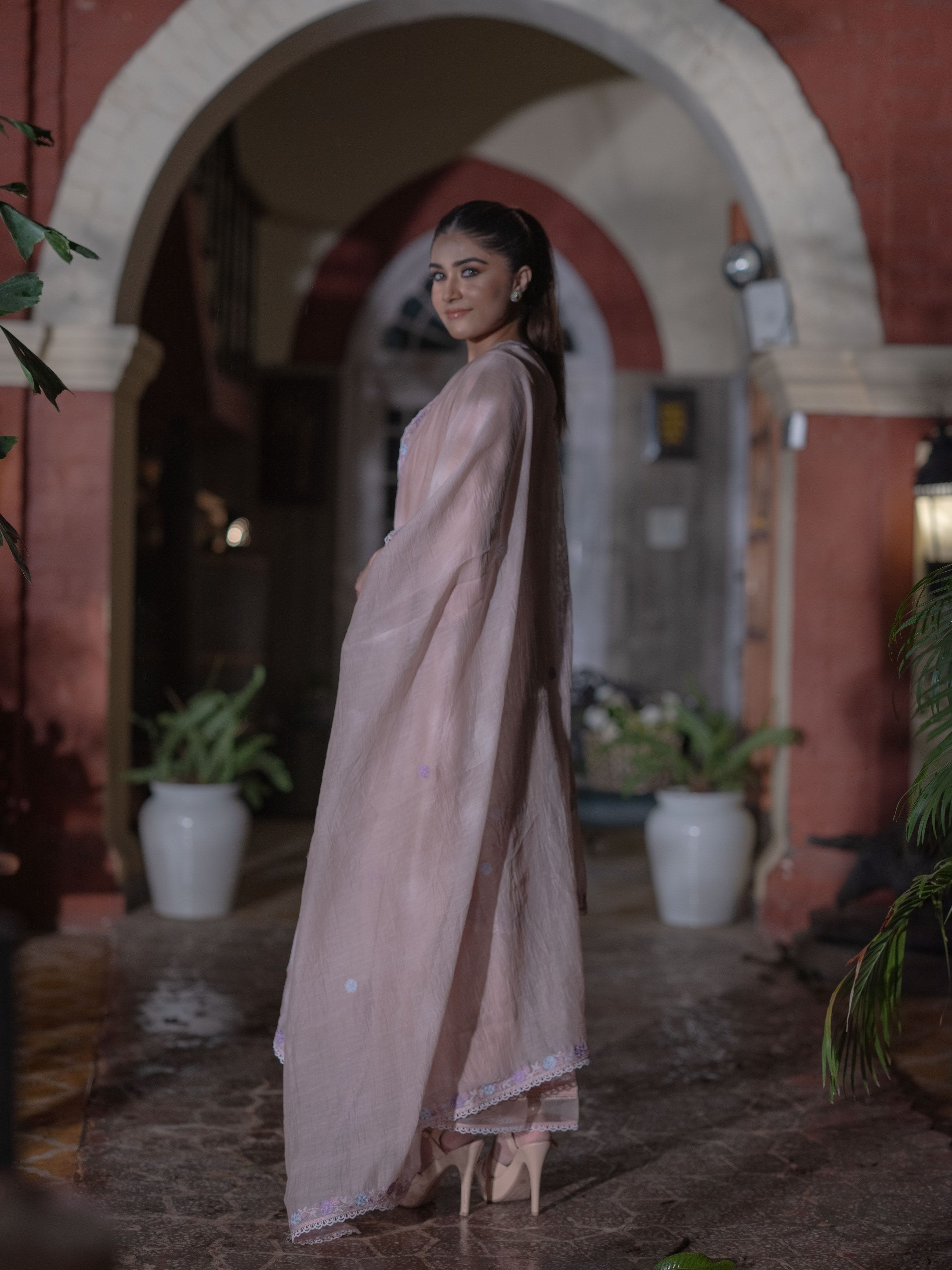 Mal Chanderi Suit set : Misty Rose