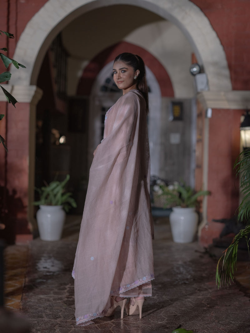 Mal Chanderi Suit set : Misty Rose