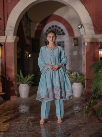 Mal Chanderi Suit set : Icy Blue