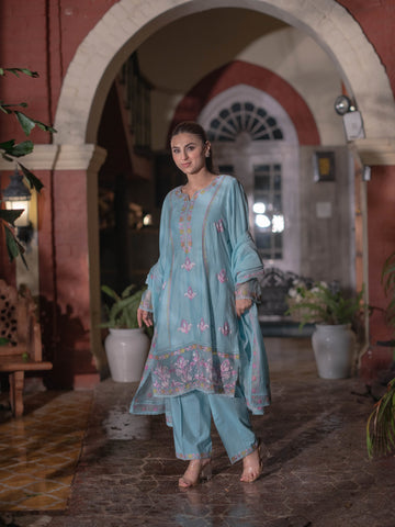 Mal Chanderi Suit set : Icy Blue