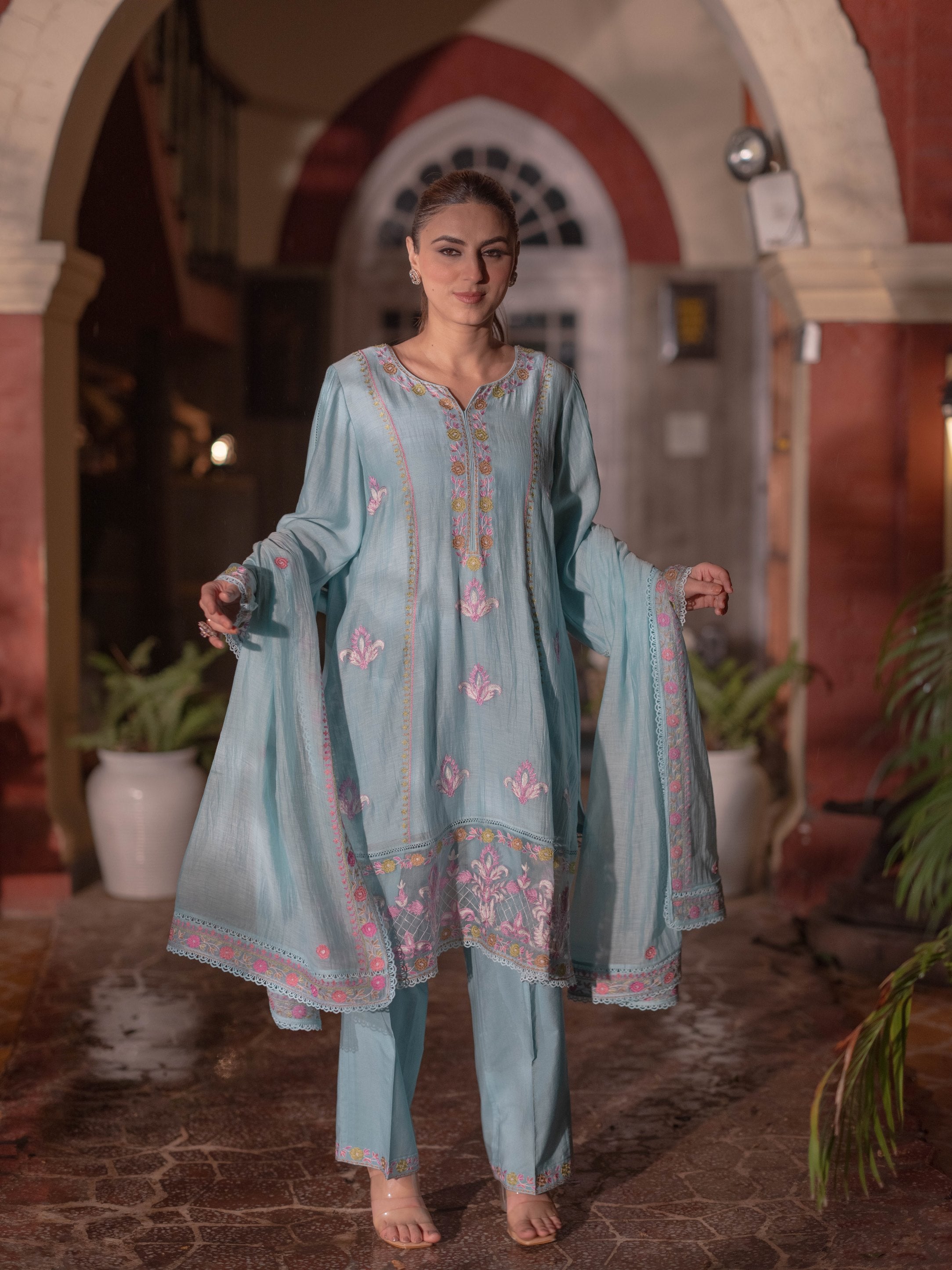 Mal Chanderi Suit set : Icy Blue