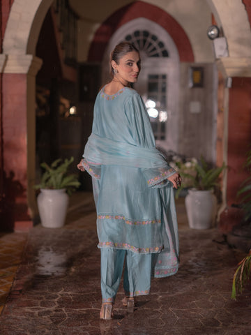 Mal Chanderi Suit set : Icy Blue